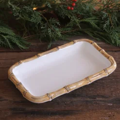 VIDA Bamboo Guest Towel Holder (White and Natural)