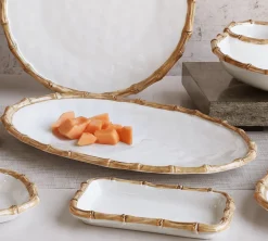 VIDA Bamboo Guest Towel Holder (White and Natural)