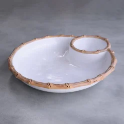 VIDA Bamboo Large Chip & Dip Bowl (White and Natural)