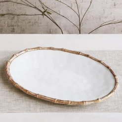 VIDA Bamboo Large Oval Platter (White and Natural)