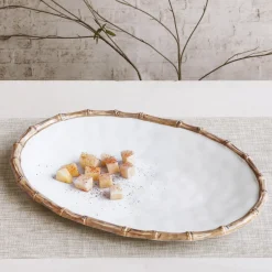 VIDA Bamboo Large Oval Platter (White and Natural)