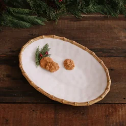 VIDA Bamboo Large Oval Platter (White and Natural)