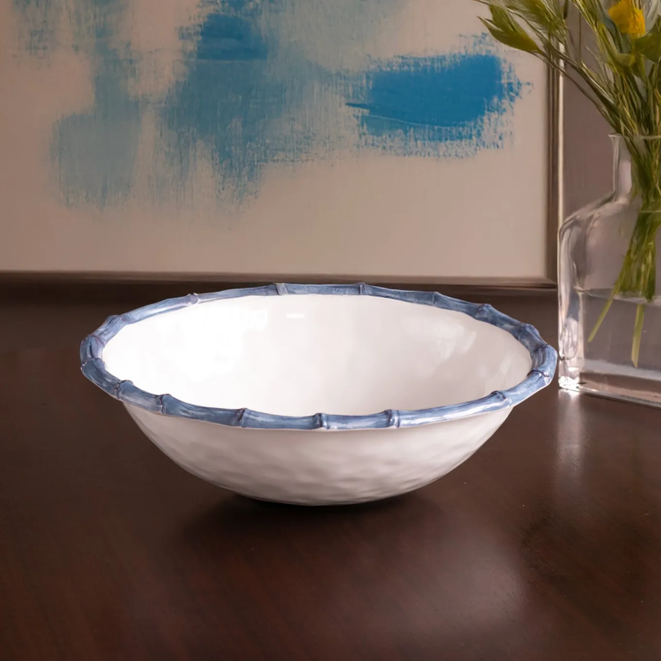 VIDA Bamboo Large Salad Bowl (White and Blue)