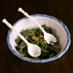 VIDA Bamboo Large Salad Bowl (White and Blue)