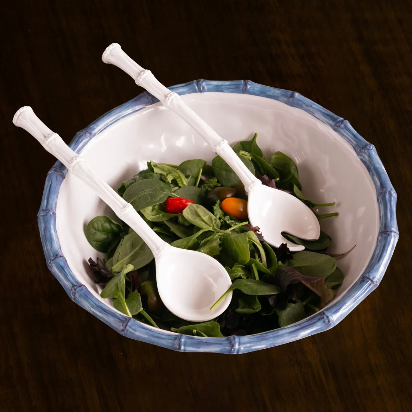 VIDA Bamboo Large Salad Bowl (White and Blue)