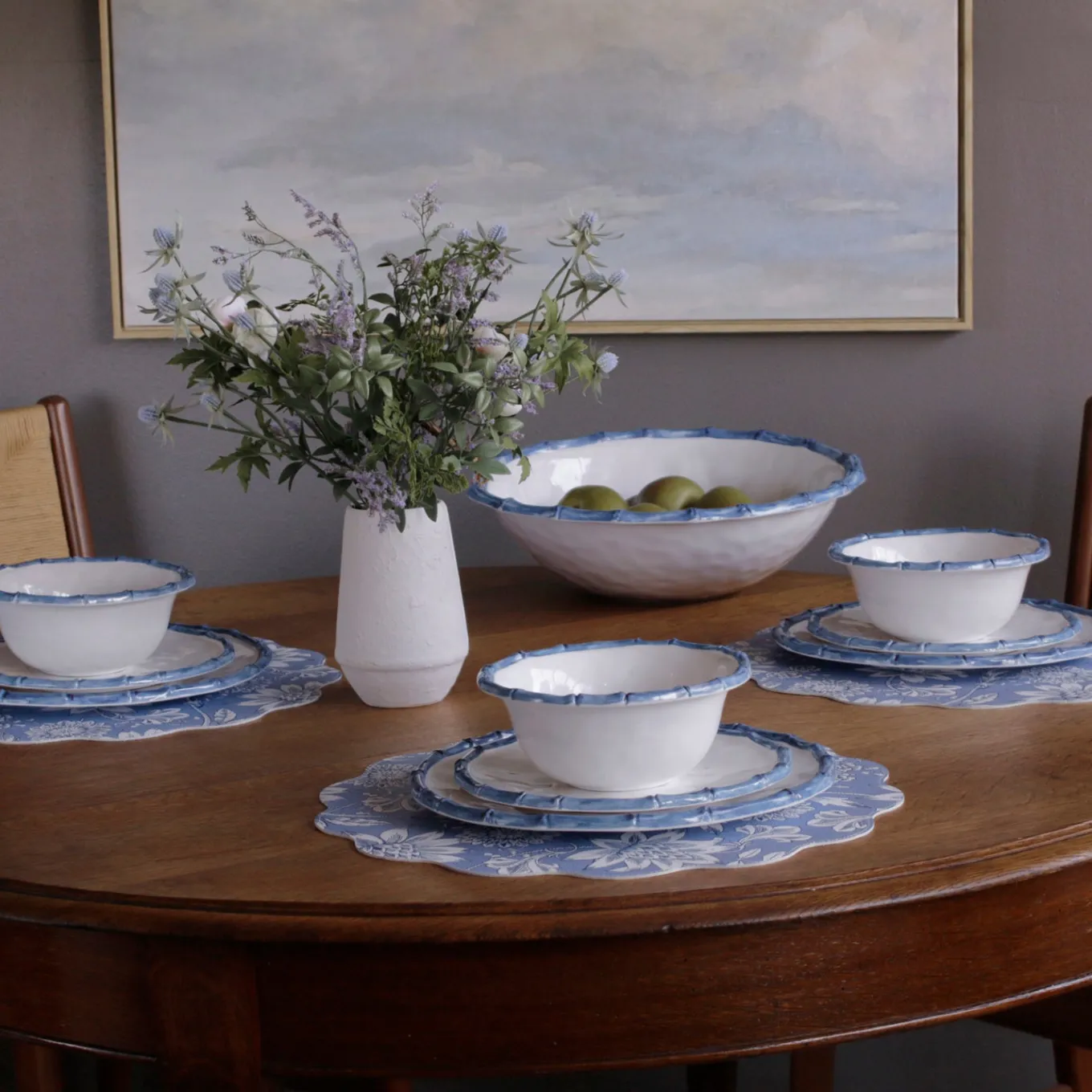 VIDA Bamboo Large Salad Bowl (White and Blue)