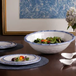 VIDA Bamboo Large Salad Bowl (White and Blue)