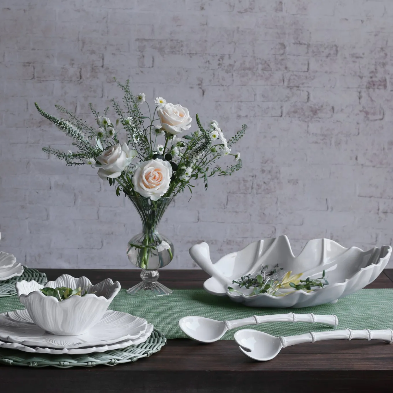 VIDA Bamboo Large Salad Servers (White)