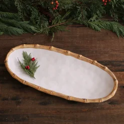VIDA Bamboo Medium Oval Platter (White and Natural)
