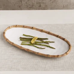 VIDA Bamboo Medium Oval Platter (White and Natural)