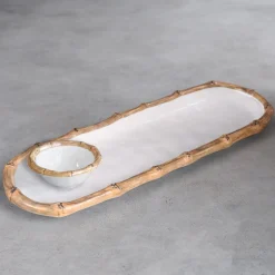 VIDA Bamboo Mini Dip Bowl (White and Natural)