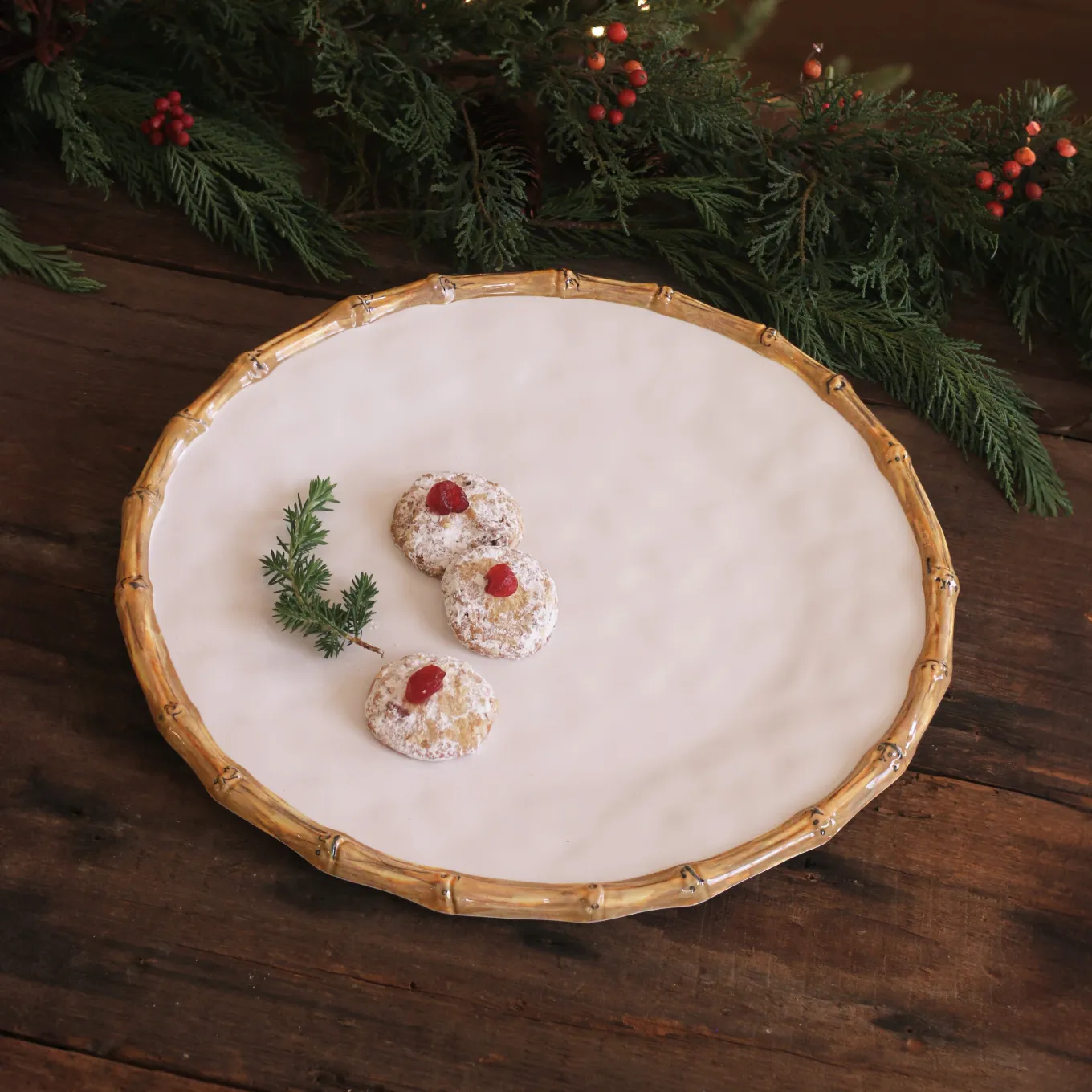 VIDA Bamboo Round Platter (White and Natural)