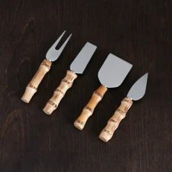 VIDA Bamboo Stainless Cheese Set of 4 (Silver and Natural)