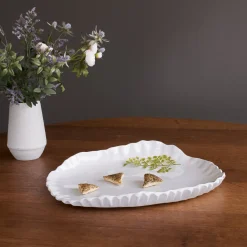 VIDA Bloom Pinched Large Oval Platter (White)