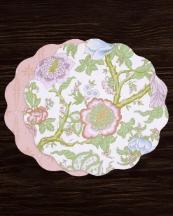VIDA Blooms & Branches Reversible Round Placemats Set of 4 Pastel Pink