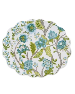 VIDA Blooms & Branches Reversible Round Placemats Set of 4 Teal & Gree