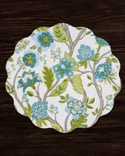 VIDA Blooms & Branches Reversible Round Placemats Set of 4 Teal & Gree