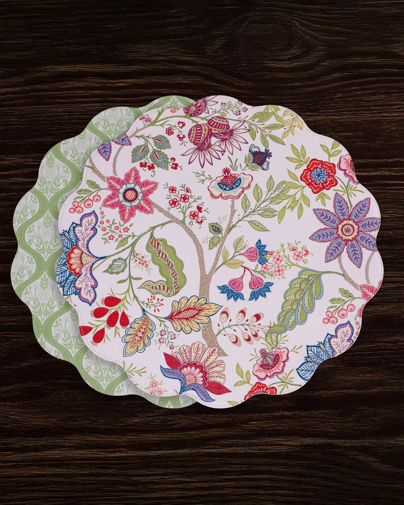 VIDA Blooms & Branches Reversible Round Placemats Set of 4 Periwinkle