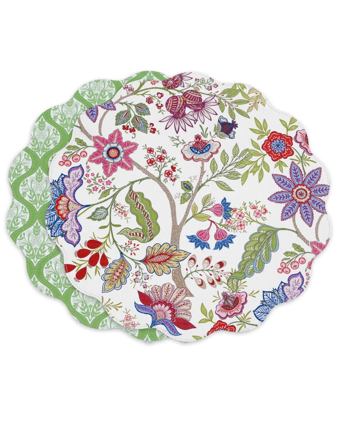VIDA Blooms & Branches Reversible Round Placemats Set of 4 Periwinkle