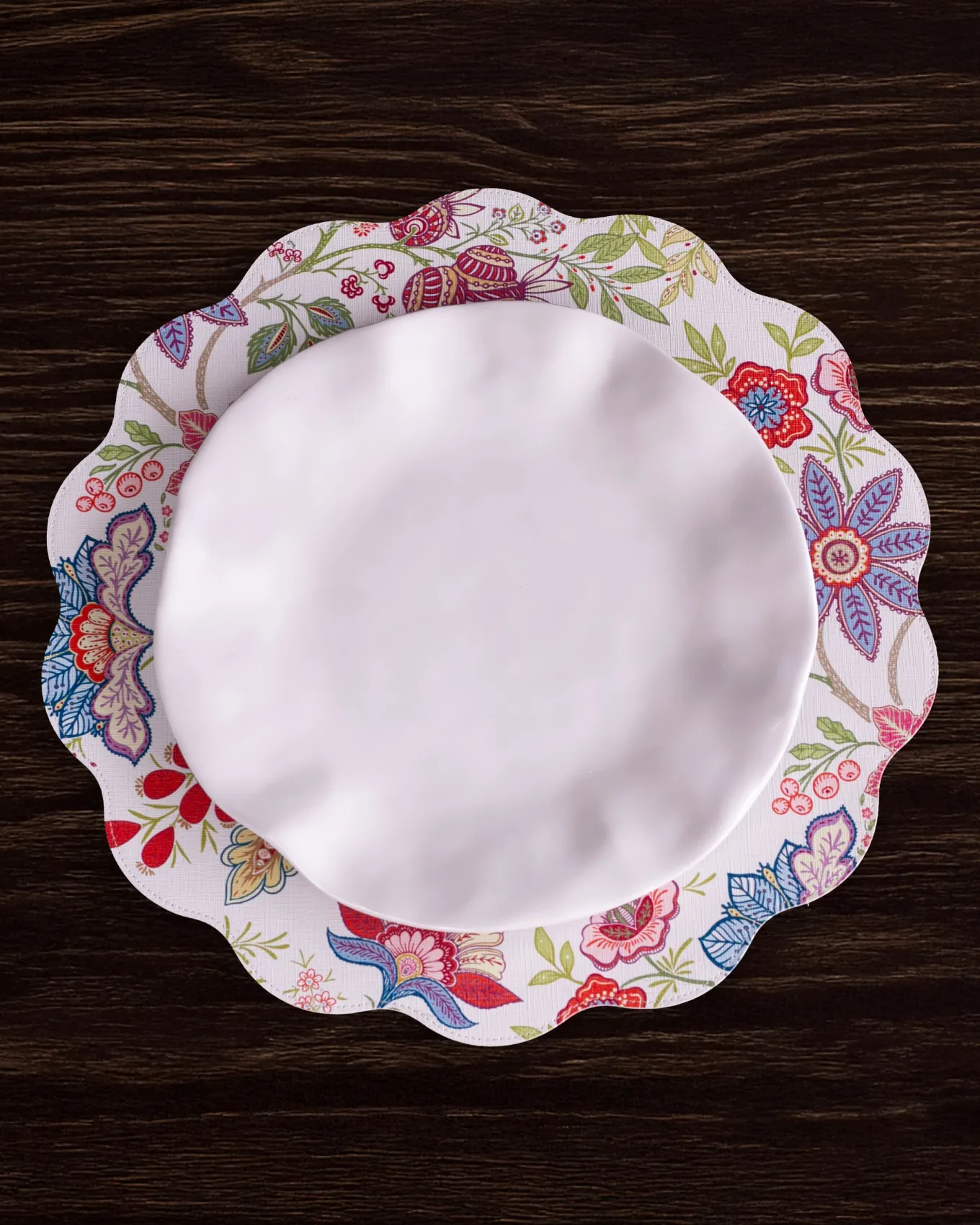 VIDA Blooms & Branches Reversible Round Placemats Set of 4 Periwinkle