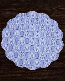 VIDA Blooms & Branches Reversible Round Placemats Set of 4 Navy & Gree