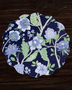 VIDA Blooms & Branches Reversible Round Placemats Set of 4 Navy & Gree