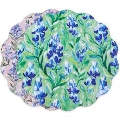 VIDA Bluebells & Flowers Reversible Round Placemats Set of 4 (Pink & G