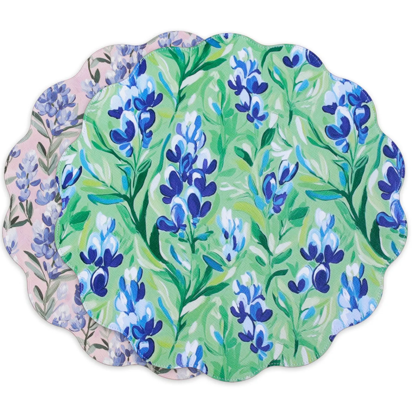 VIDA Bluebells & Flowers Reversible Round Placemats Set of 4 (Pink & G