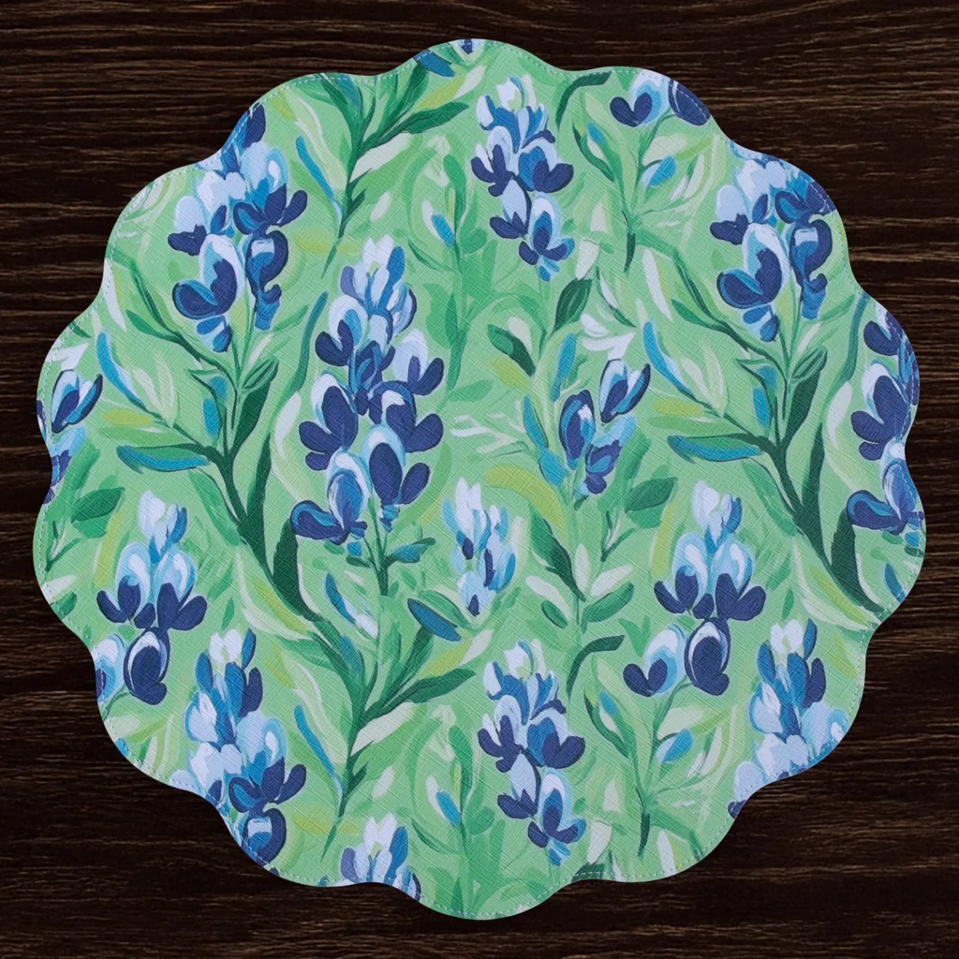 VIDA Bluebells & Flowers Reversible Round Placemats Set of 4 (Pink & G