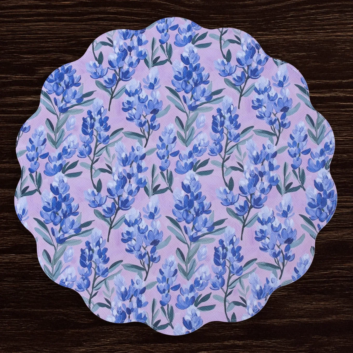 VIDA Bluebells & Flowers Reversible Round Placemats Set of 4 (Pink & G