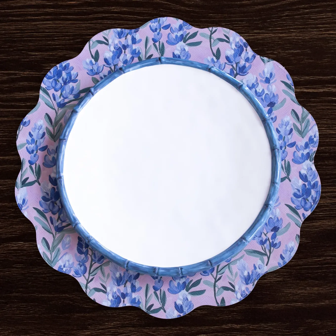 VIDA Bluebells & Flowers Reversible Round Placemats Set of 4 (Pink & G
