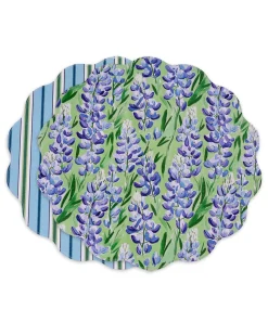 VIDA Bluebonnet & Stripes Reversible Round Placemats Set of 4 Blue & G
