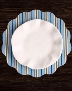 VIDA Bluebonnet & Stripes Reversible Round Placemats Set of 4 Blue & G