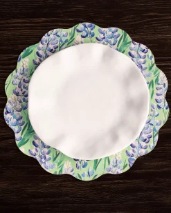 VIDA Bluebonnet & Stripes Reversible Round Placemats Set of 4 Blue & G