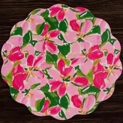 VIDA Butterflies & Flowers Reversible Round Placemats Set of 4 (Pink &