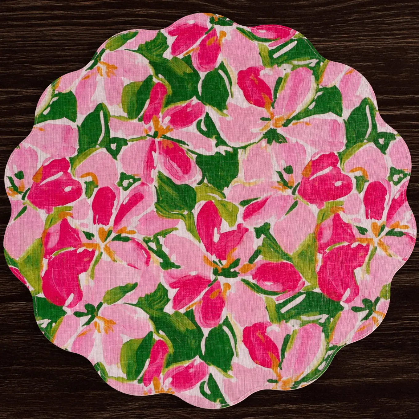 VIDA Butterflies & Flowers Reversible Round Placemats Set of 4 (Pink &