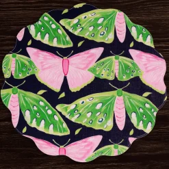 VIDA Butterflies & Flowers Reversible Round Placemats Set of 4 (Pink &