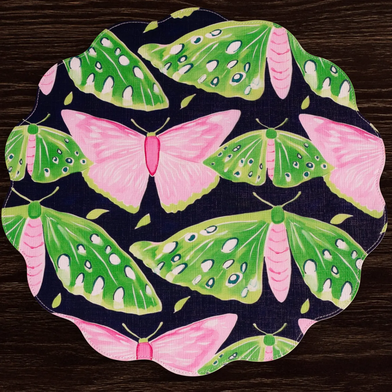 VIDA Butterflies & Flowers Reversible Round Placemats Set of 4 (Pink &