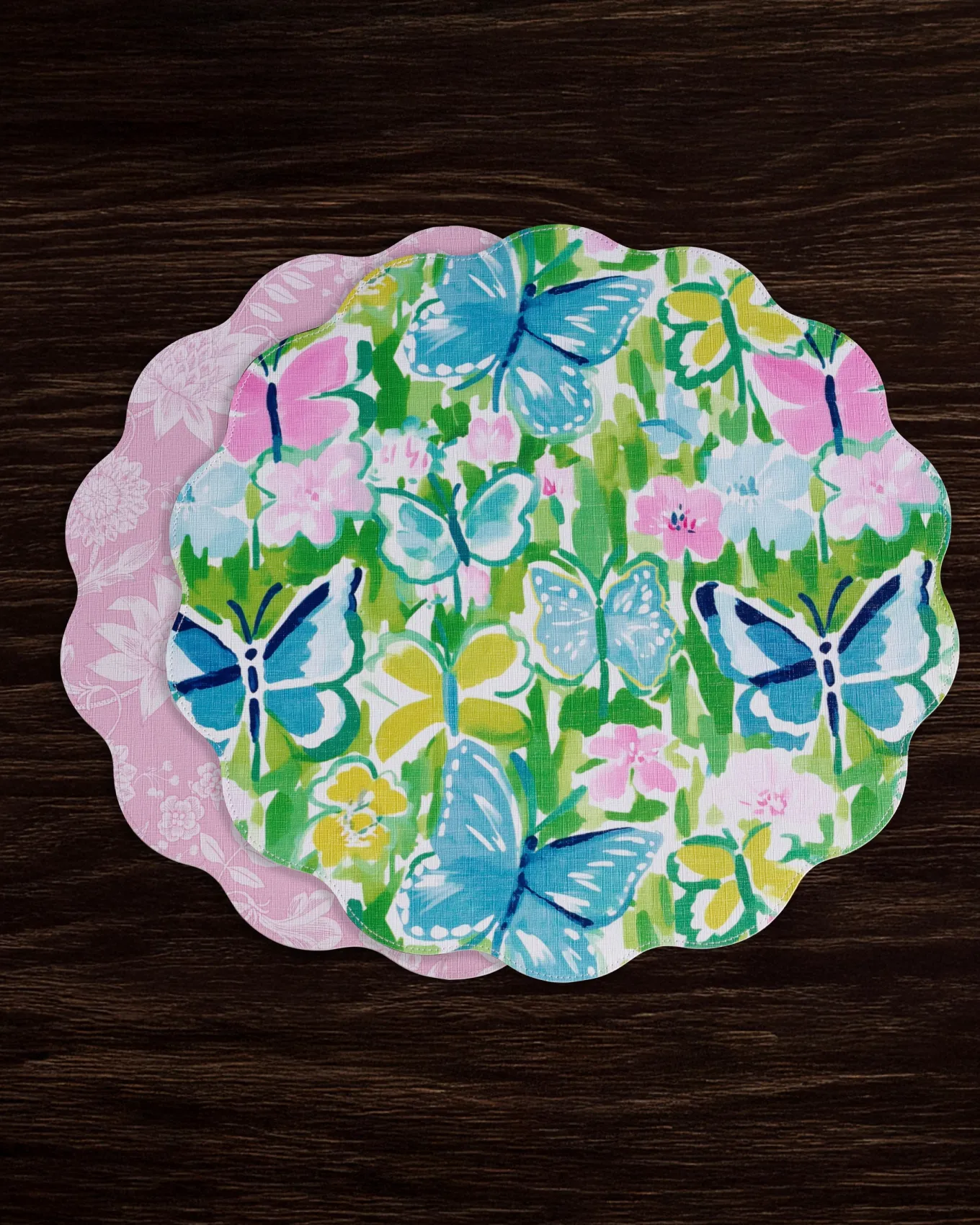 VIDA Butterfly Garden & Flowers Reversible Round Placemats Set of 4 Pa