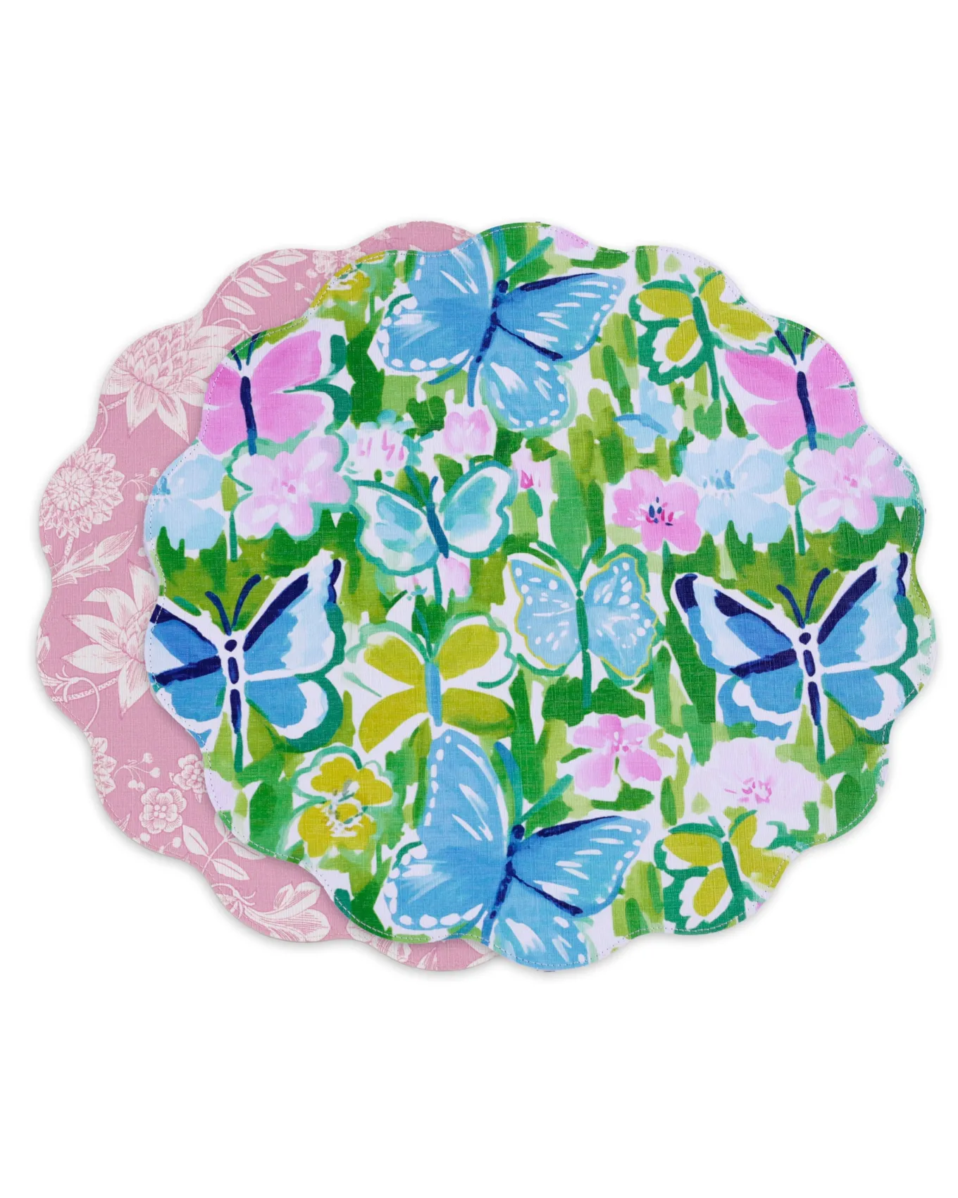 VIDA Butterfly Garden & Flowers Reversible Round Placemats Set of 4 Pa