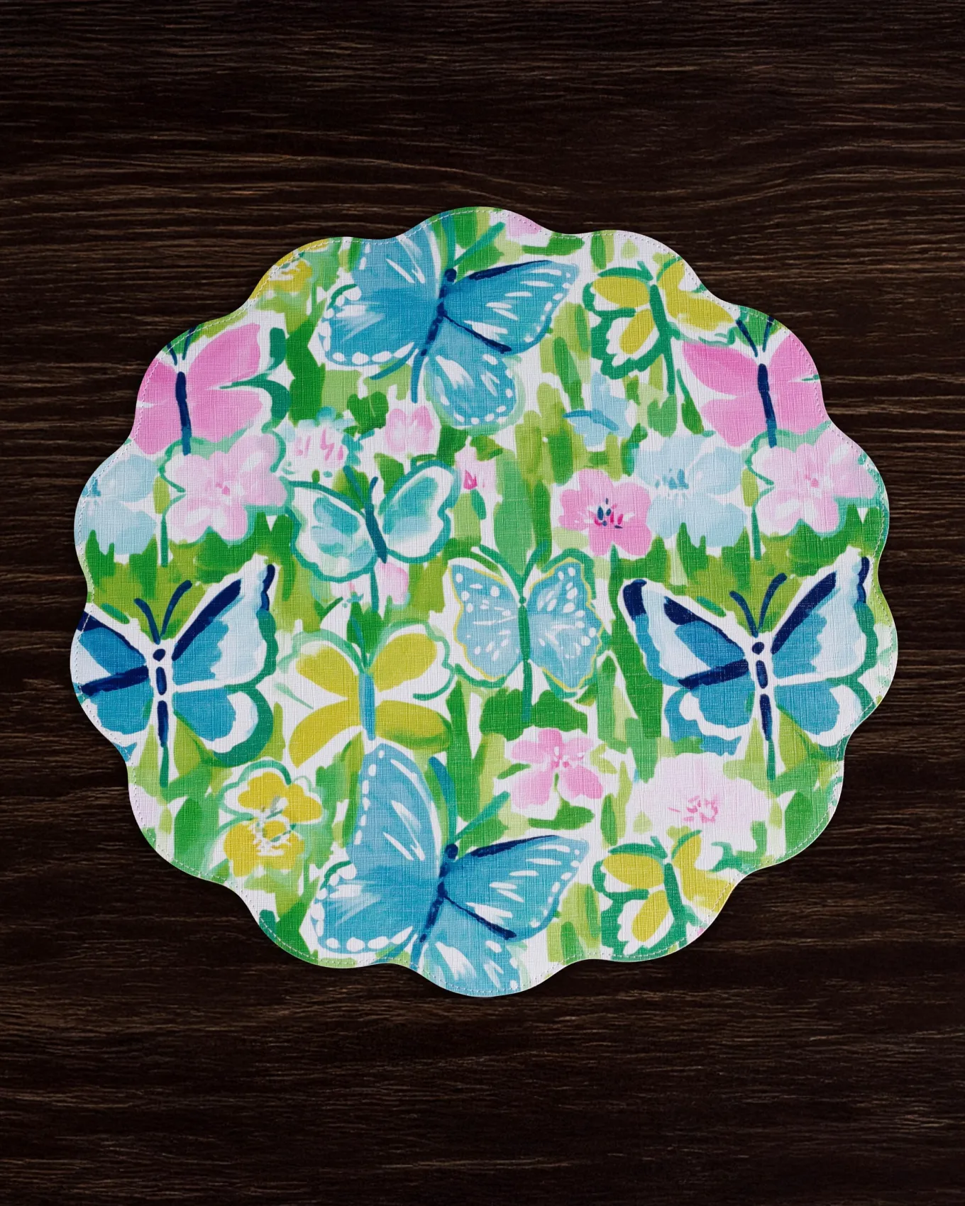VIDA Butterfly Garden & Flowers Reversible Round Placemats Set of 4 Pa