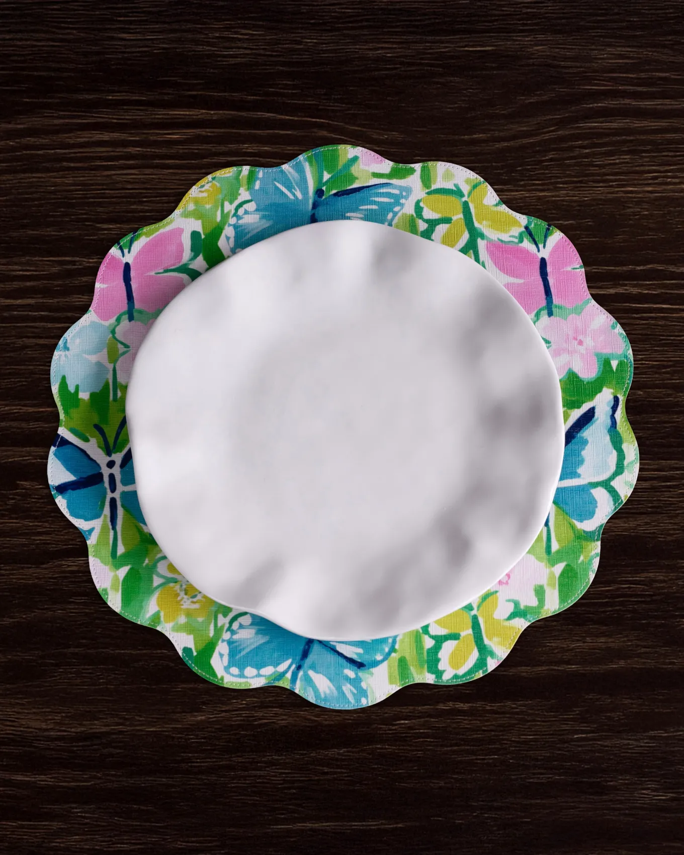 VIDA Butterfly Garden & Flowers Reversible Round Placemats Set of 4 Pa