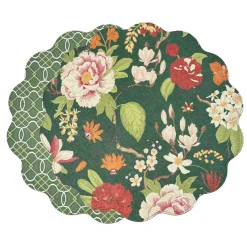 VIDA Cabbage Roses and Trellis Reversible Round Placemats Set of 4 Gre