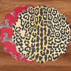 VIDA Cheetah and Zebra Reversible Round Placemats Set of 4 Red & Black