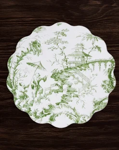 VIDA Chinoiserie Reversible Round Placemats Set of 4 Green & White