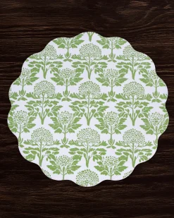 VIDA Chinoiserie Reversible Round Placemats Set of 4 Green & White
