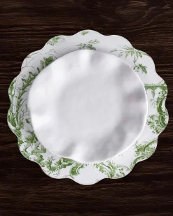 VIDA Chinoiserie Reversible Round Placemats Set of 4 Green & White