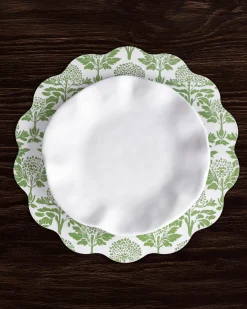 VIDA Chinoiserie Reversible Round Placemats Set of 4 Green & White