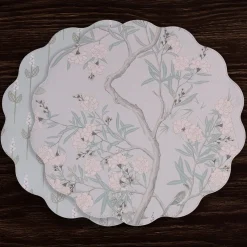 VIDA Chinoiserie Reversible Round Placemats Set of 4 Light Teal & Whit