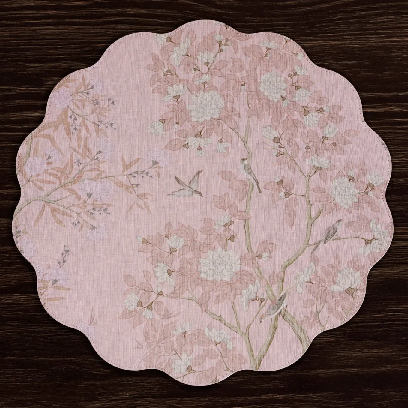 VIDA Chinoiserie Reversible Round Placemats Set of 4 Pink & White
